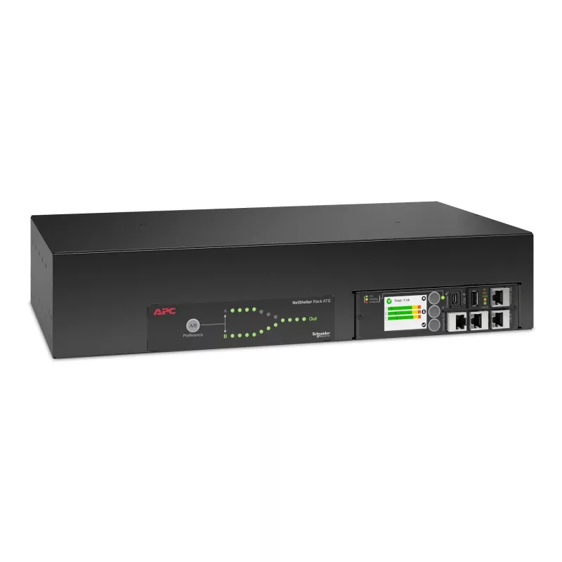 APC Netshelter Rack automatinis perjungimo įrenginys ATS, 2U, 32A, 230V, 2 IEC 309 įvadai, 16 C13, 2 C19 išvadai, 50/60 Hz