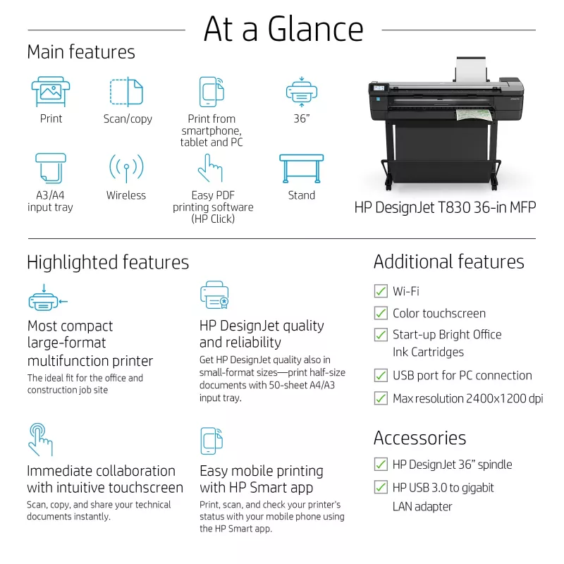 HP Designjet T830 24 colių daugiafunkcis spausdintuvas