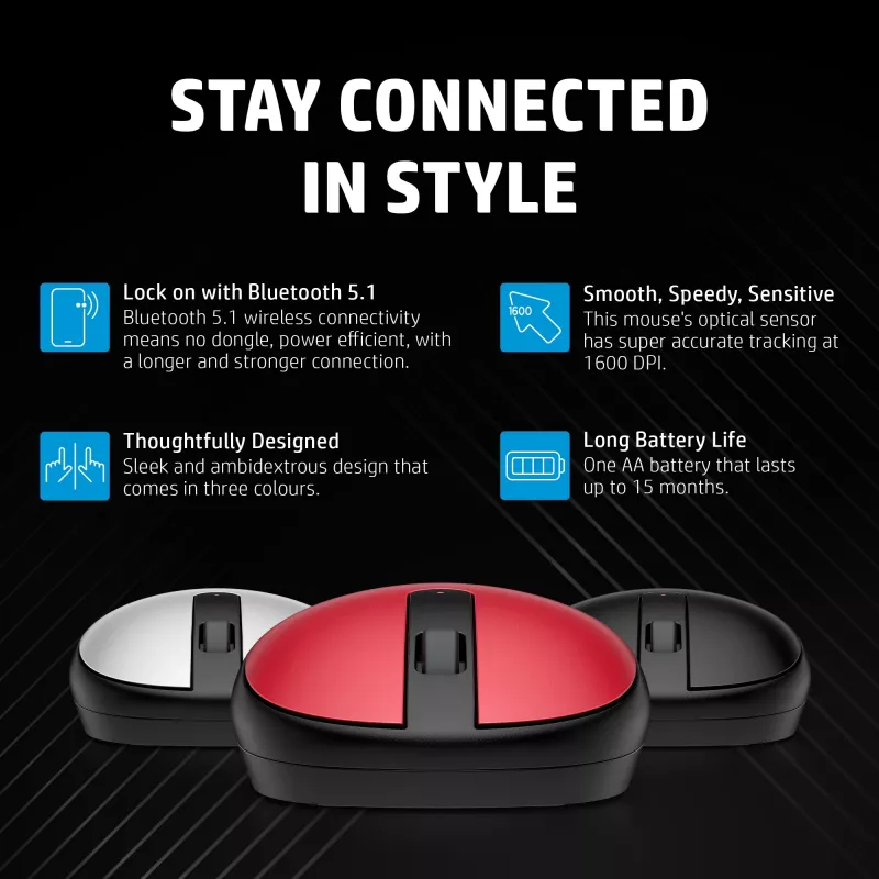 HP 240 Empire Red belaidė Bluetooth pelė, ambidekstrinė, optinė, 1600 DPI, raudona
