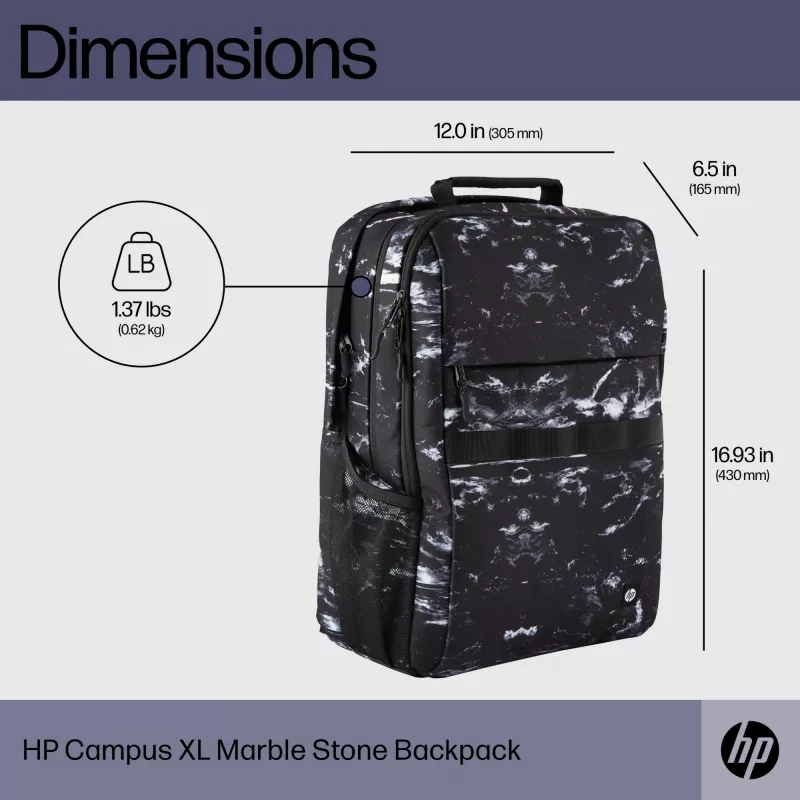 Kuprinė HP Campus XL Marble Stone Backpack Black Grey