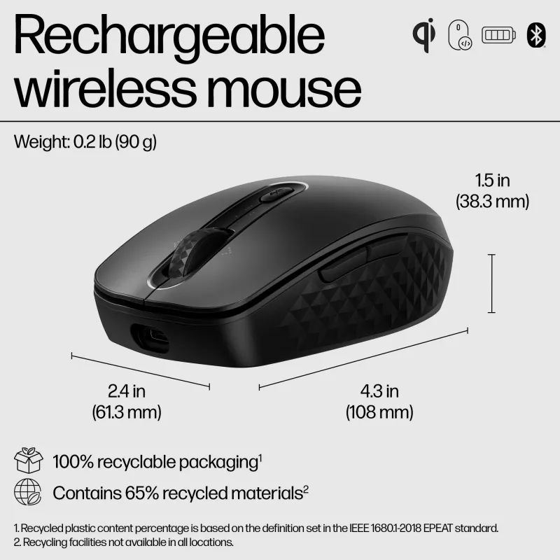 HP 695 belaidė pelė su įkrovimu, ambidekstrinė, Bluetooth, 4000 DPI, juoda