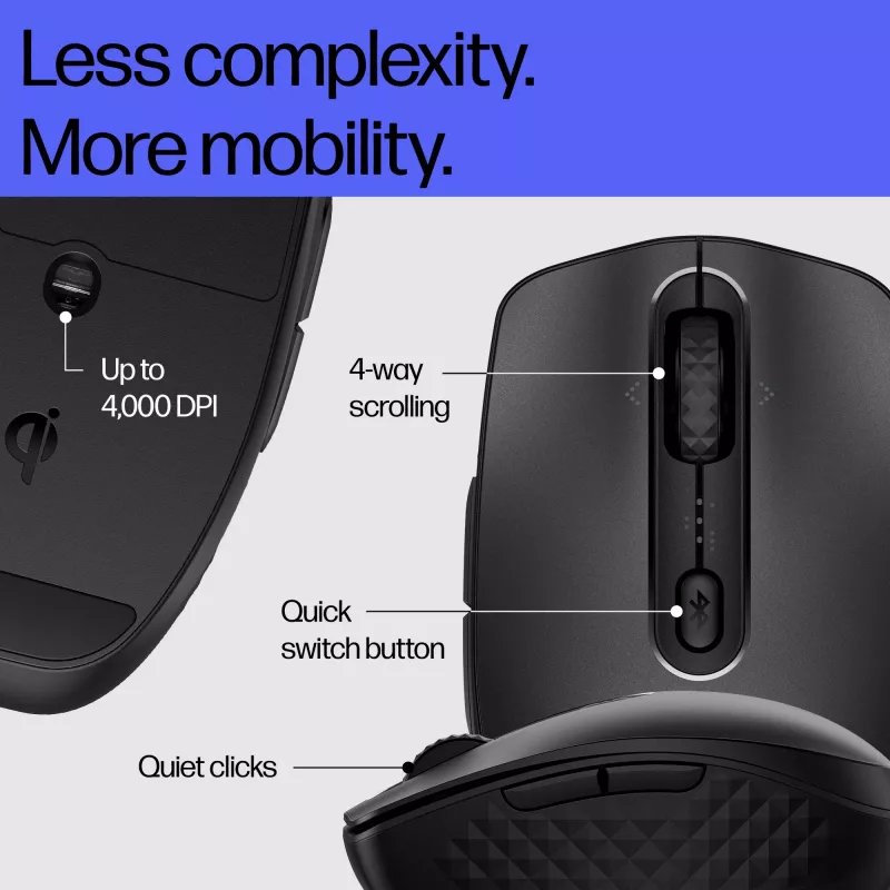 HP 695 belaidė pelė su įkrovimu, ambidekstrinė, Bluetooth, 4000 DPI, juoda
