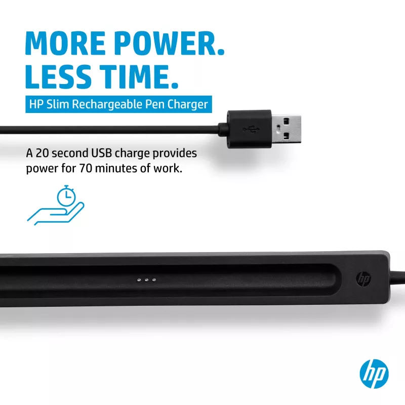 HP Slim Rechargeable Pen Charger, USB, 0,15 m, juoda