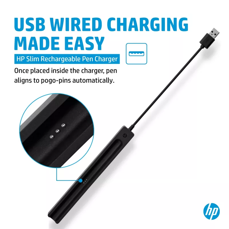 HP Slim Rechargeable Pen Charger, USB, 0,15 m, juoda
