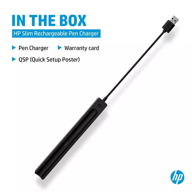 HP Slim Rechargeable Pen Charger, USB, 0,15 m, juoda
