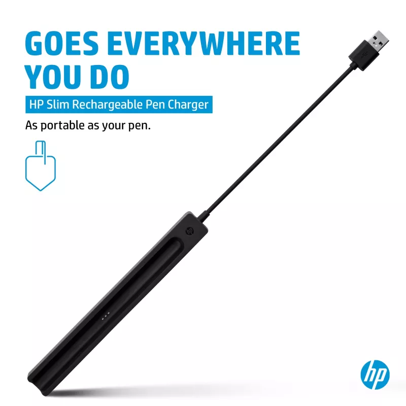 HP Slim Rechargeable Pen Charger, USB, 0,15 m, juoda