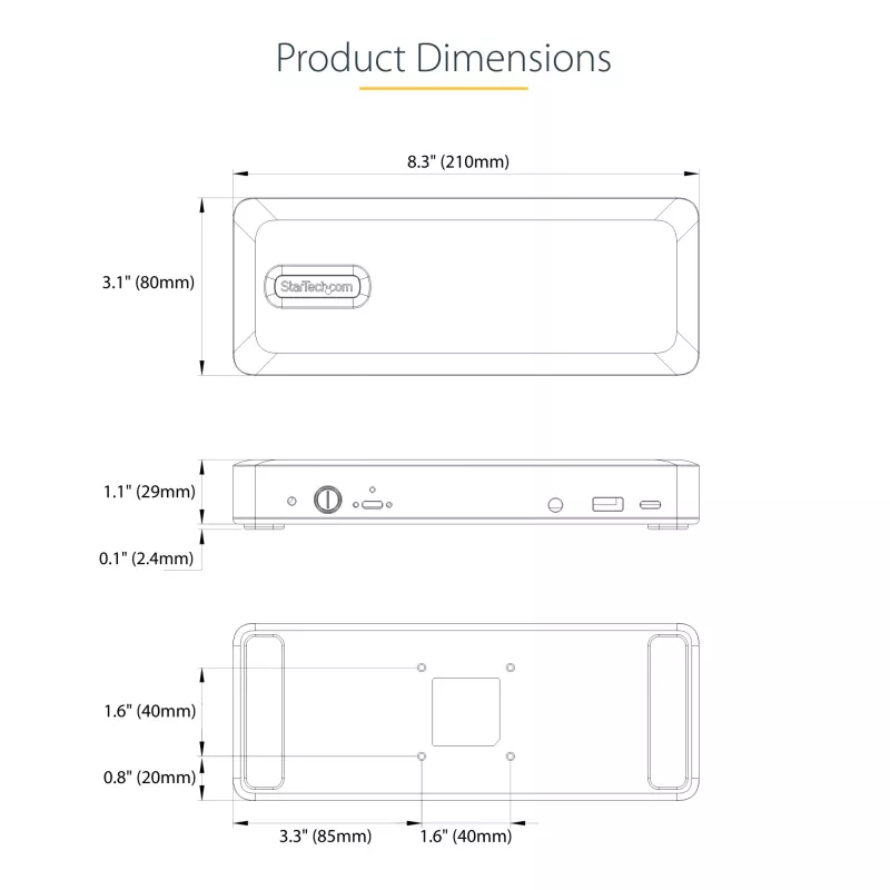 StarTech.com DK31C3MNCRUE nešiojamojo kompiuterio dokas / prievadų kartotuvas Laidinis USB 3.2 Gen 2 (3.1 Gen 2) Type-C