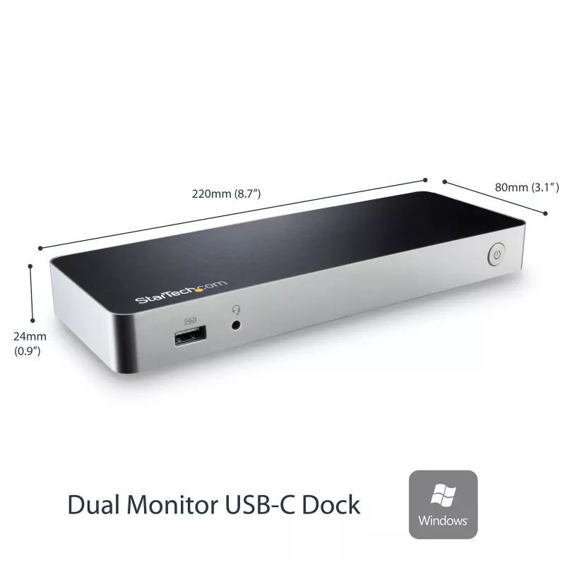 StarTech.com Dviejų monitorių USB-C dokas su 60W įkrovimu, USB 3.1 Gen 1, HDMI / DVI, suderinamas su Thunderbolt 3