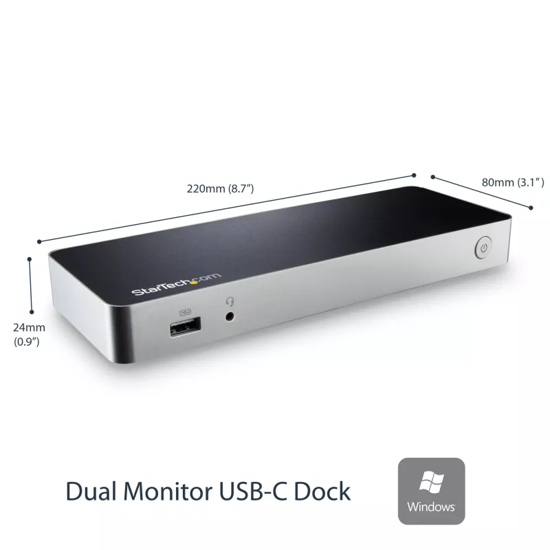 StarTech.com Dviejų monitorių USB-C dokas su 60W įkrovimu, USB 3.1 Gen 1, HDMI / DVI, suderinamas su Thunderbolt 3
