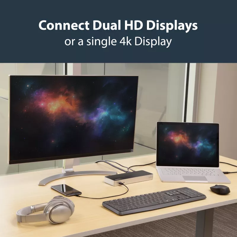 StarTech.com Dviejų monitorių USB-C dokas su 60W įkrovimu, USB 3.1 Gen 1, HDMI / DVI, suderinamas su Thunderbolt 3