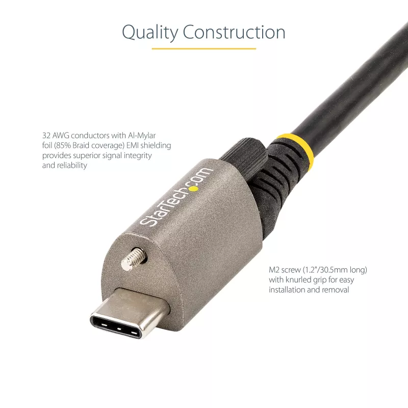 StarTech.com 3ft (1m) USB-C laidas su užfiksuojančiu varžtu 10Gbps - USB 3.1/3.2 Gen 2 Type-C - 100W (5A) Power Delivery, DP Alt Mode