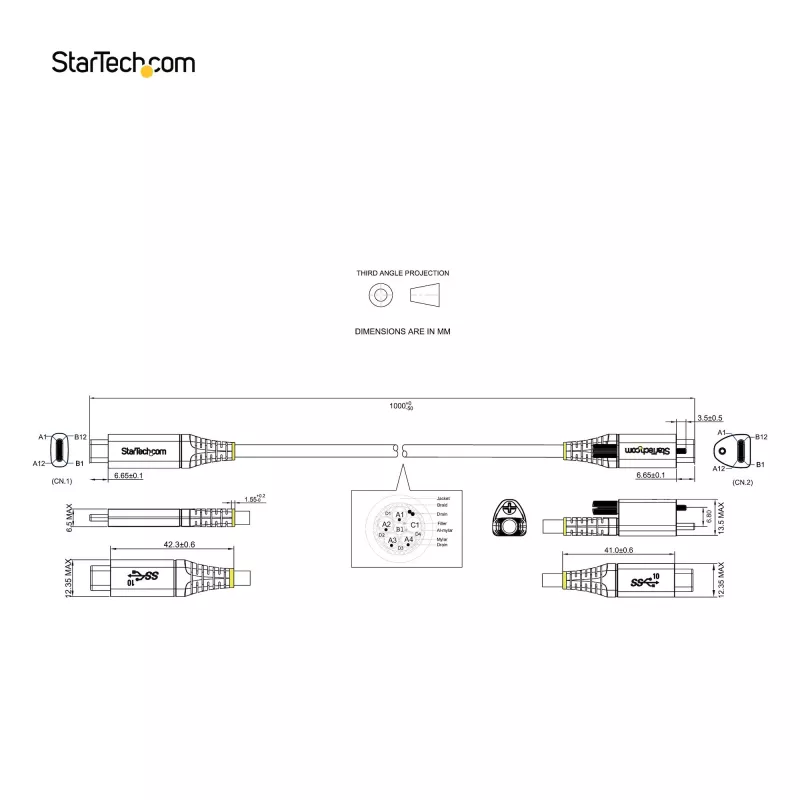 StarTech.com 3ft (1m) USB-C laidas su užfiksuojančiu varžtu 10Gbps - USB 3.1/3.2 Gen 2 Type-C - 100W (5A) Power Delivery, DP Alt Mode