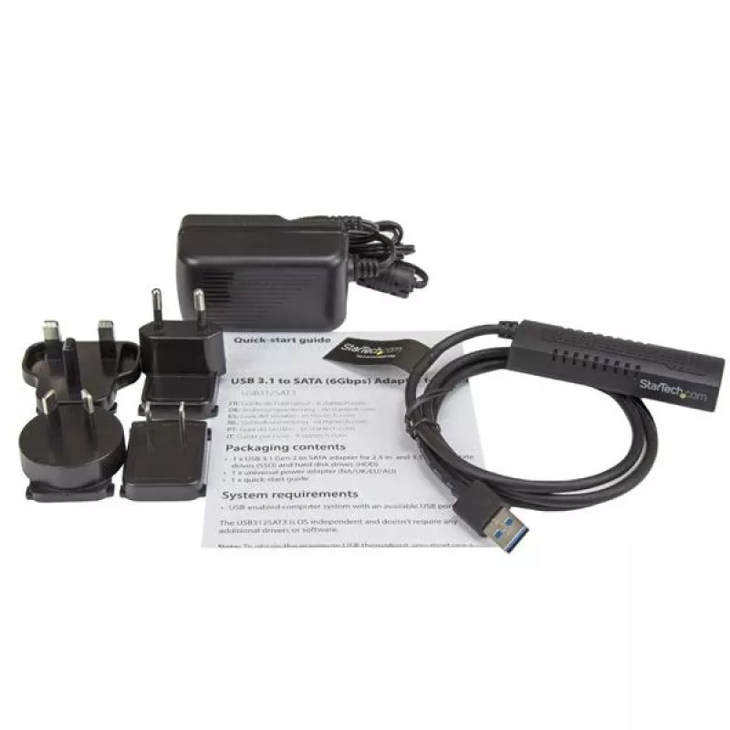 StarTech.com SATA į USB laidas - USB 3.1 (10Gbps) - UASP, juodas, veiklos ir maitinimo indikatoriai, CE, FCC, ASMedia ASM1351, 12 V, 0-60 °C