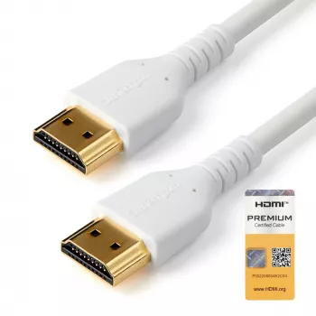 StarTech.com 1 m plonas HDMI 2.0 laidas, lankstus sertifikuotas HDMI laidas su Ethernet, UHD 4K 60Hz HDR10, tvirtas aramidinio pluošto dizainas su TPE apvalkalu, baltas