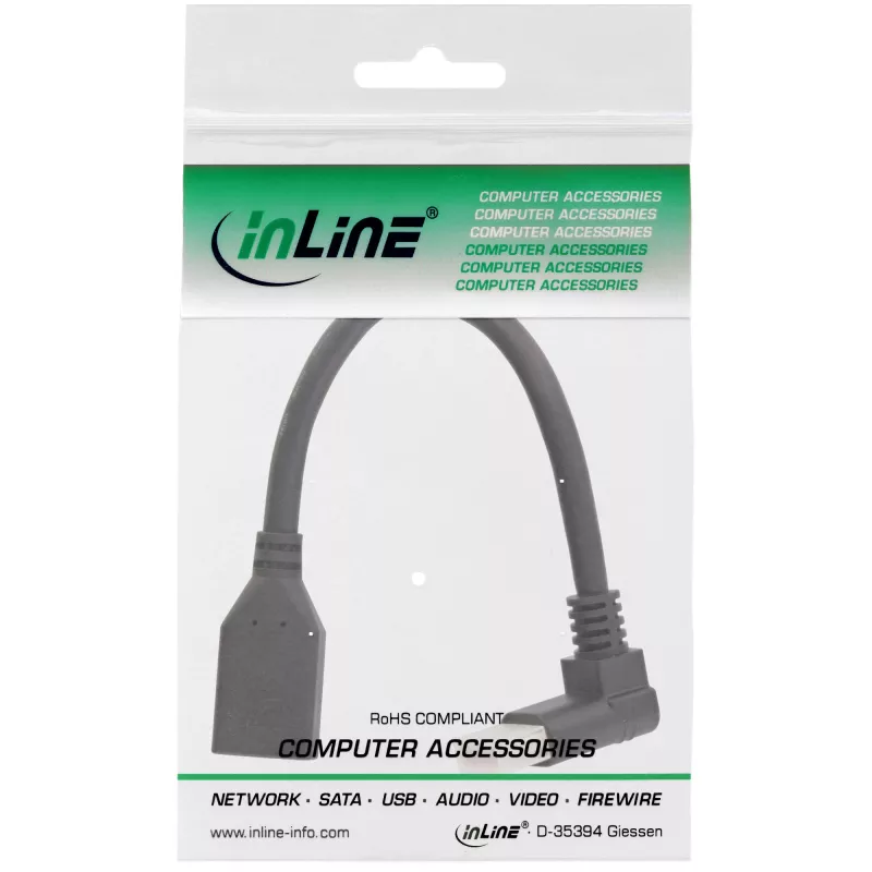 InLine DisplayPort 1.4 adapterio kabelis M/F, 8K4K, kampu į viršų, juodas/auksinis