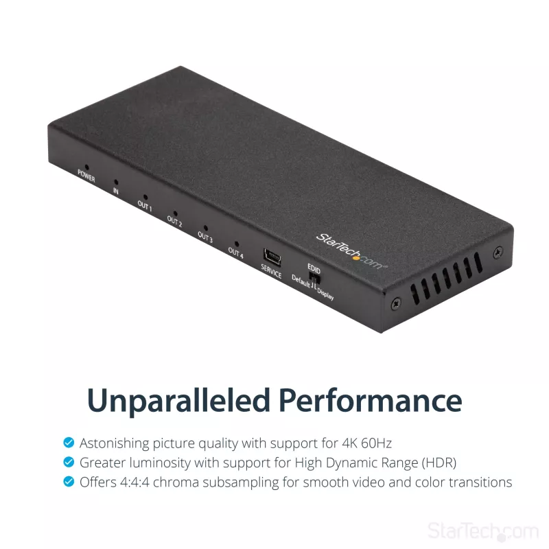 StarTech.com 4 prievadų HDMI skirstytuvas – 4K 60Hz, HDMI, 4x HDMI, 3840 x 2160 pikselių, juodas, 4K Ultra HD, 60 Hz