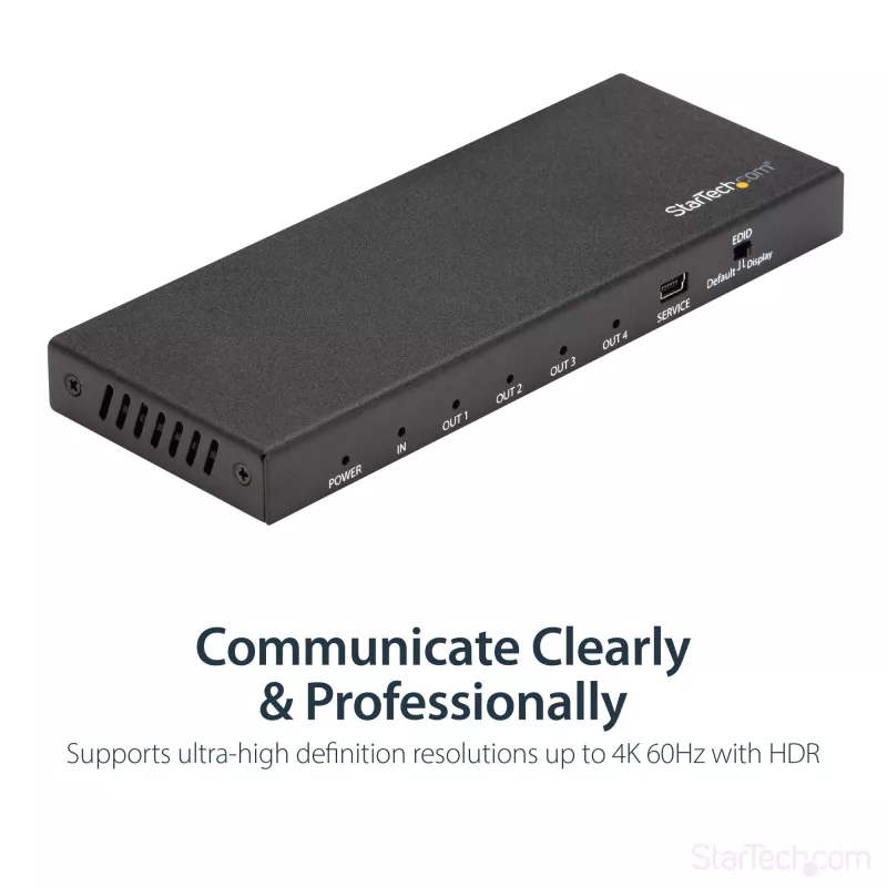 StarTech.com 4 prievadų HDMI skirstytuvas – 4K 60Hz, HDMI, 4x HDMI, 3840 x 2160 pikselių, juodas, 4K Ultra HD, 60 Hz