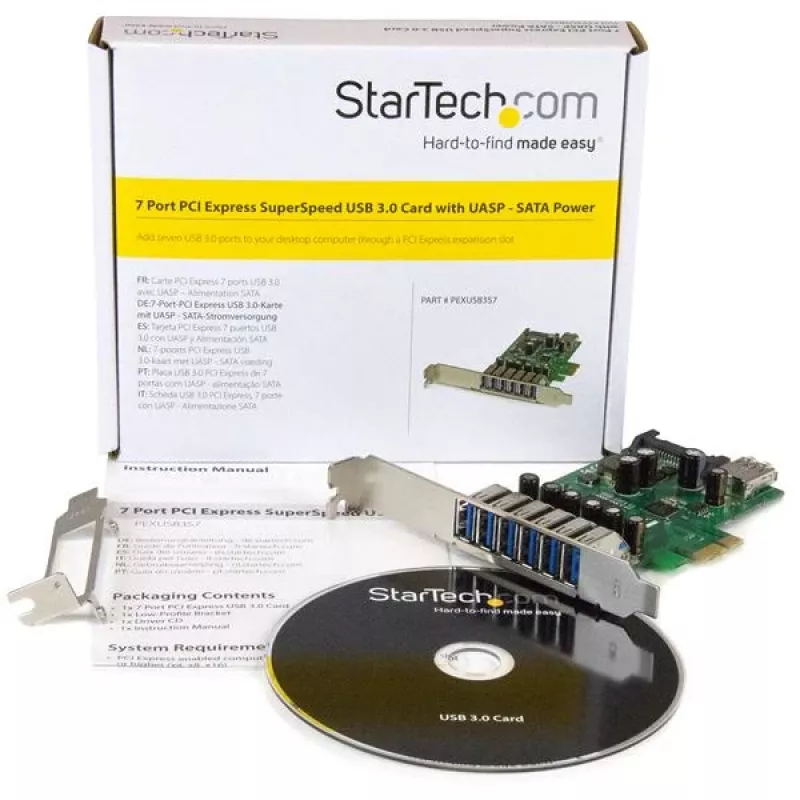 „StarTech.com“ 7 prievadų PCI Express USB 3.0 kortelė – standartinis ir žemo profilio dizainas