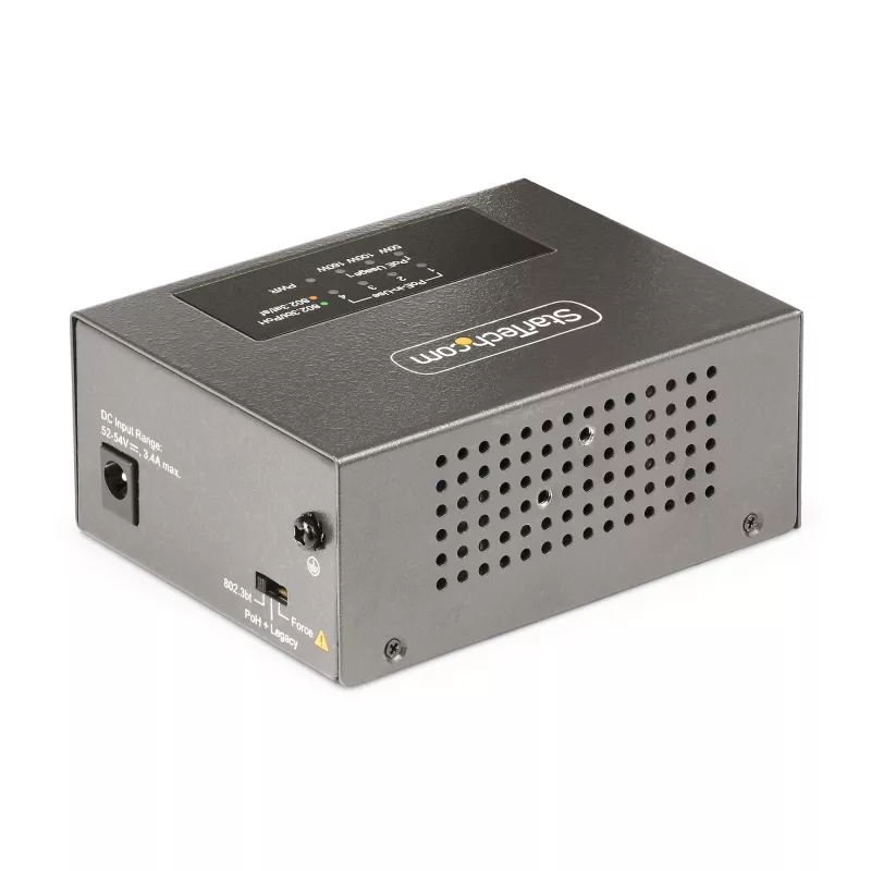 StarTech.com 4 prievadų kelių gigabitų PoE++ įpurškiklis, 5/2.5/1G Ethernet (NBASE-T), PoE/PoE+/PoE++ (802.3af/802.3at/802.3bt), 160 W galios biudžetas, montuojamas ant sienos/DIN bėgio, nevaldomas