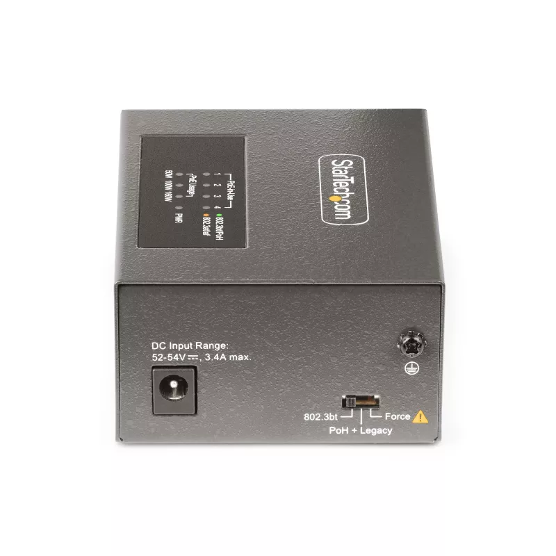 StarTech.com 4 prievadų kelių gigabitų PoE++ įpurškiklis, 5/2.5/1G Ethernet (NBASE-T), PoE/PoE+/PoE++ (802.3af/802.3at/802.3bt), 160 W galios biudžetas, montuojamas ant sienos/DIN bėgio, nevaldomas