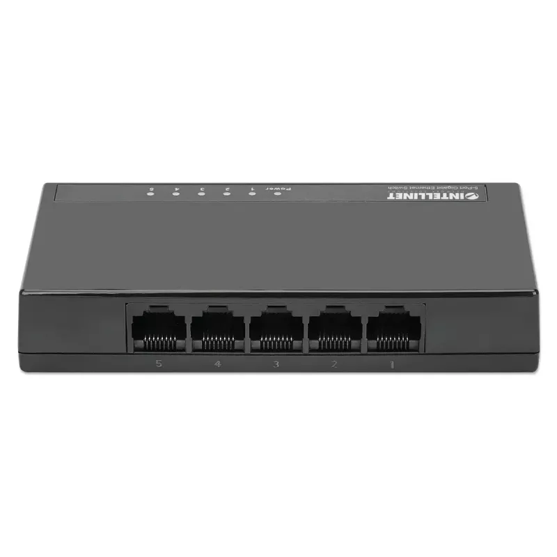 Intellinet 5 prievadų Gigabit Ethernet jungiklis staliniui kompiuteriui, plastikinis, IEEE 802.3az (energiją taupantis Ethernet), juodas