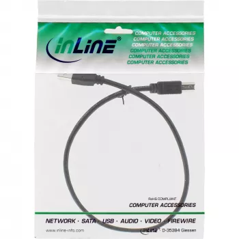 USB 2.0 kabelis A tipas / B tipas juodas 0,3 m InLine 34503X