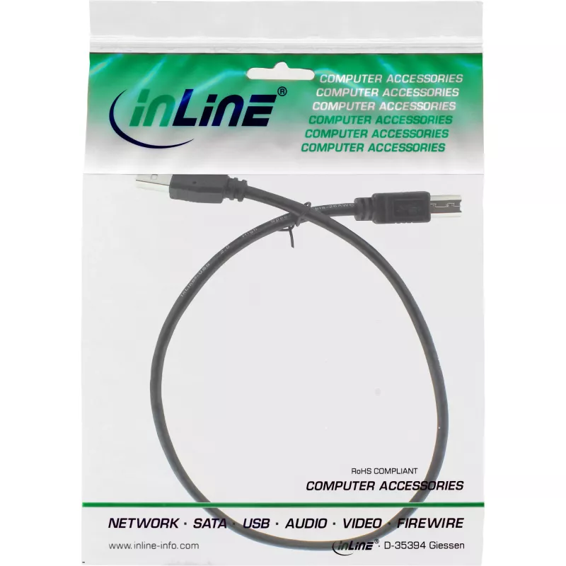 USB 2.0 kabelis A tipas / B tipas juodas 0,3 m InLine 34503X