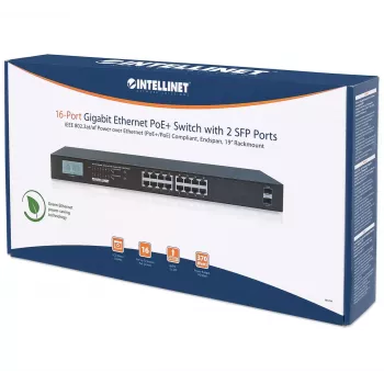 Nevaldomas jungiklis Intellinet 16 prievadų Gigabit Ethernet PoE+ 370W
