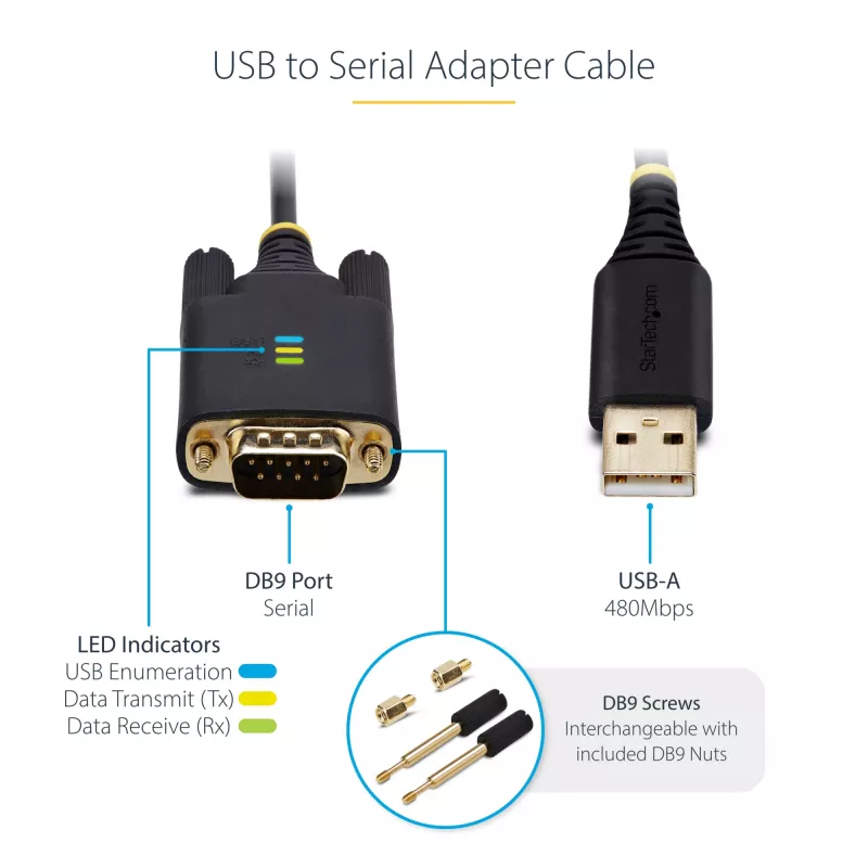 StarTech.com USB į RS232 adapterio laidas, 1 m, USB-A į DB9, FTDI IC, COM išlaikymas, ESD apsauga