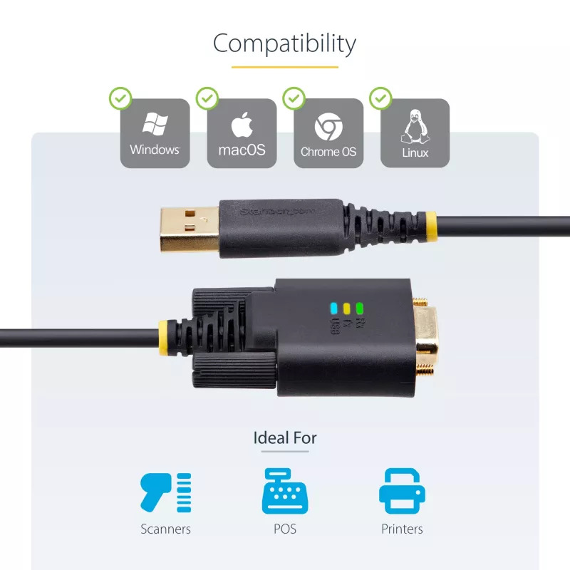 StarTech.com USB į RS232 adapterio laidas, 1 m, USB-A į DB9, FTDI IC, COM išlaikymas, ESD apsauga