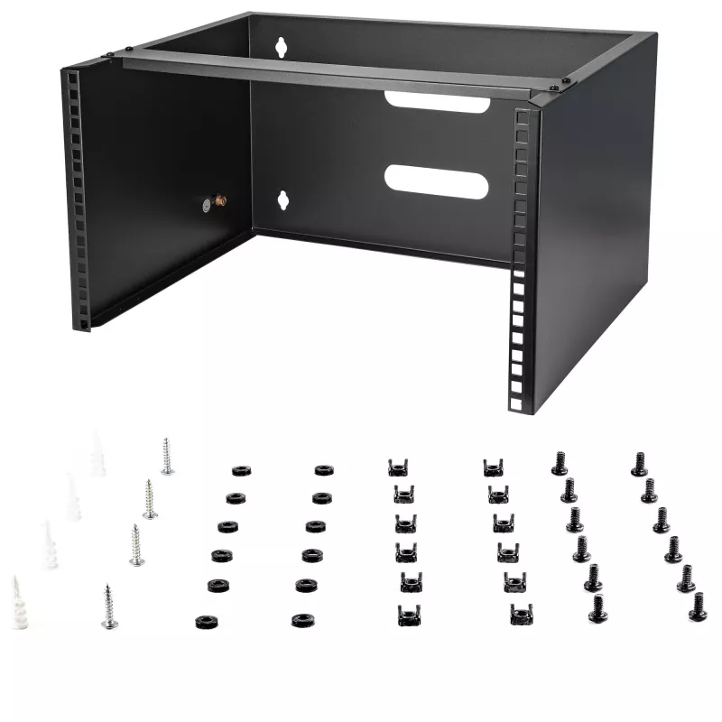 StarTech.com 6U sieninis tinklo stovas - 14 colių gylio (žemo profilio) - 19 colių pataisų skydo laikiklis negiliems serveriams ir IT įrangai, tinklo jungikliams - 20 kg talpa, juodas