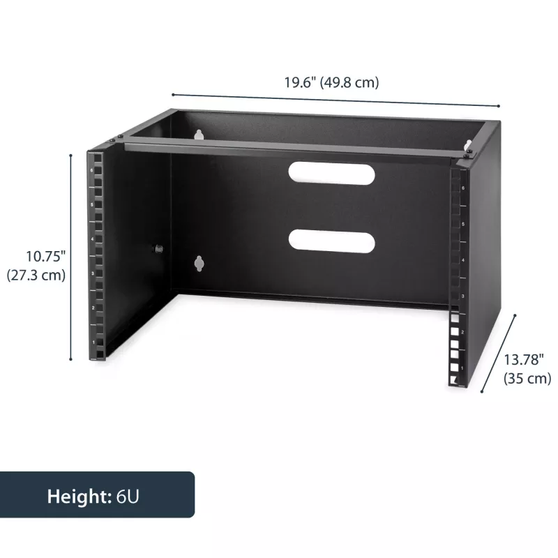 StarTech.com 6U sieninis tinklo stovas - 14 colių gylio (žemo profilio) - 19 colių pataisų skydo laikiklis negiliems serveriams ir IT įrangai, tinklo jungikliams - 20 kg talpa, juodas