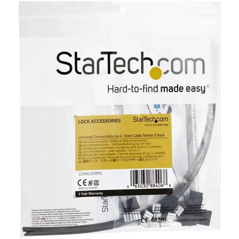 „StarTech.com“ 5 vnt. komplektas apsauginių kabelių raištelių adapteriams ir raktams – universalūs kabelių raišteliai – reguliuojamo ilgio apsauginiai kabelių raišteliai – plieniniai