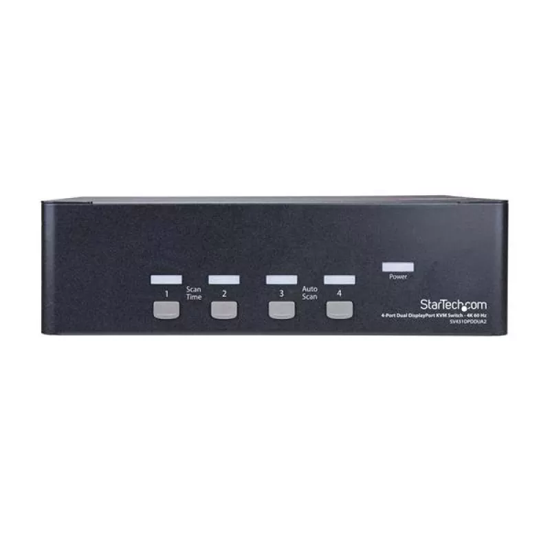 StarTech.com 4 prievadų dvigubo DisplayPort KVM jungiklis – 4K 60Hz, 3840 x 2160 pikselių, 4K Ultra HD, montavimui į stelažą, 18 W, 2U, juodas
