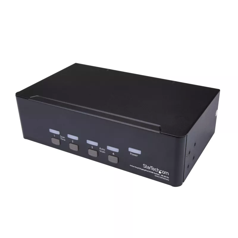 StarTech.com 4 prievadų dvigubo DisplayPort KVM jungiklis – 4K 60Hz, 3840 x 2160 pikselių, 4K Ultra HD, montavimui į stelažą, 18 W, 2U, juodas