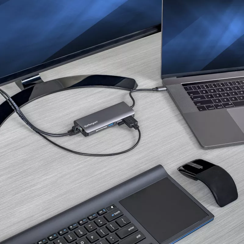 StarTech.com USB-C kelių prievadų adapteris – USB-C kelioninis dokas iki 4K HDMI, 3x USB 3.0 šakotuvas, SD/SDHC, GbE, 60W PD 3.0 pralaidumas – USB Type-C / Thunderbolt 3