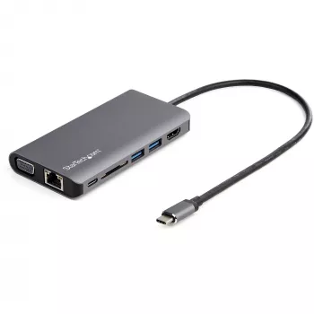 StarTech.com USB-C kelių prievadų adapteris – USB-C mini kelioninis dokas su 4K HDMI arba 1080p VGA, 3x USB 3.0 šakotuvas, SD, GbE, garsas, 100W PD perdavimas – nešiojama dokų stotelė nešiojamam kompiuteriui / planšetei