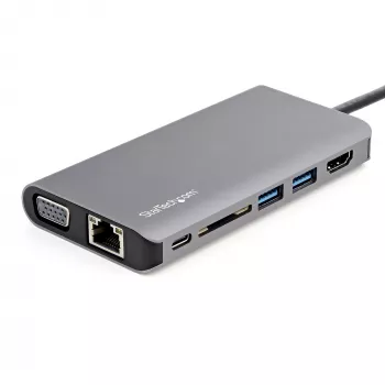 StarTech.com USB-C kelių prievadų adapteris – USB-C mini kelioninis dokas su 4K HDMI arba 1080p VGA, 3x USB 3.0 šakotuvas, SD, GbE, garsas, 100W PD perdavimas – nešiojama dokų stotelė nešiojamam kompiuteriui / planšetei