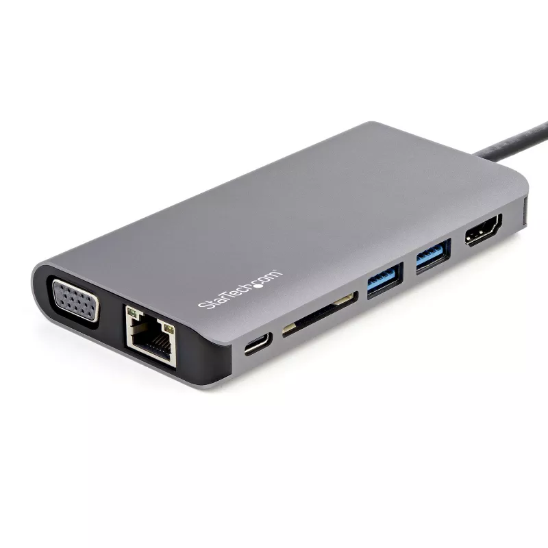 StarTech.com USB-C kelių prievadų adapteris – USB-C mini kelioninis dokas su 4K HDMI arba 1080p VGA, 3x USB 3.0 šakotuvas, SD, GbE, garsas, 100W PD perdavimas – nešiojama dokų stotelė nešiojamam kompiuteriui / planšetei