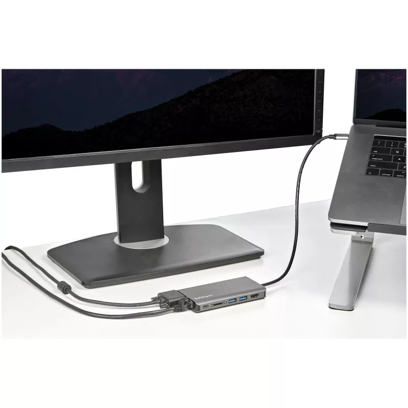 StarTech.com USB-C kelių prievadų adapteris – USB-C mini kelioninis dokas su 4K HDMI arba 1080p VGA, 3x USB 3.0 šakotuvas, SD, GbE, garsas, 100W PD perdavimas – nešiojama dokų stotelė nešiojamam kompiuteriui / planšetei