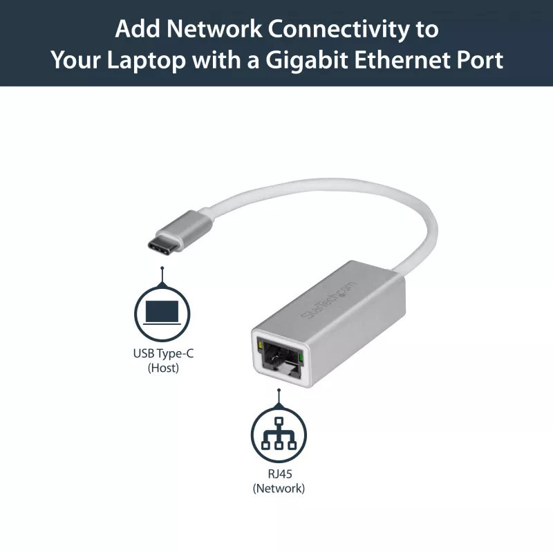 StarTech.com USB-C į Gigabit tinklo adapteris – sidabrinis, laidinis, USB, Ethernet, 5000 Mbit/s
