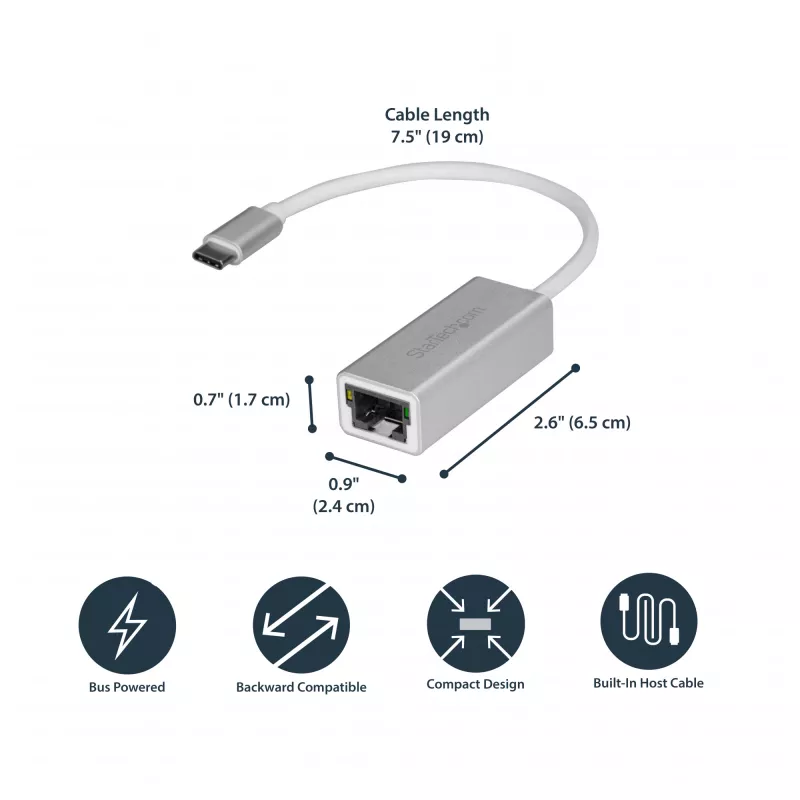 StarTech.com USB-C į Gigabit tinklo adapteris – sidabrinis, laidinis, USB, Ethernet, 5000 Mbit/s