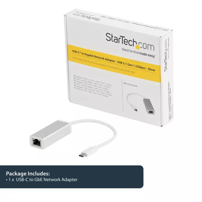 StarTech.com USB-C į Gigabit tinklo adapteris – sidabrinis, laidinis, USB, Ethernet, 5000 Mbit/s