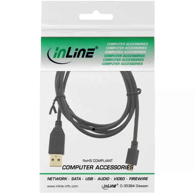 InLine Micro USB 2.0 laidas USB A kištukas / Micro-B kištukas, juodas, 2 m