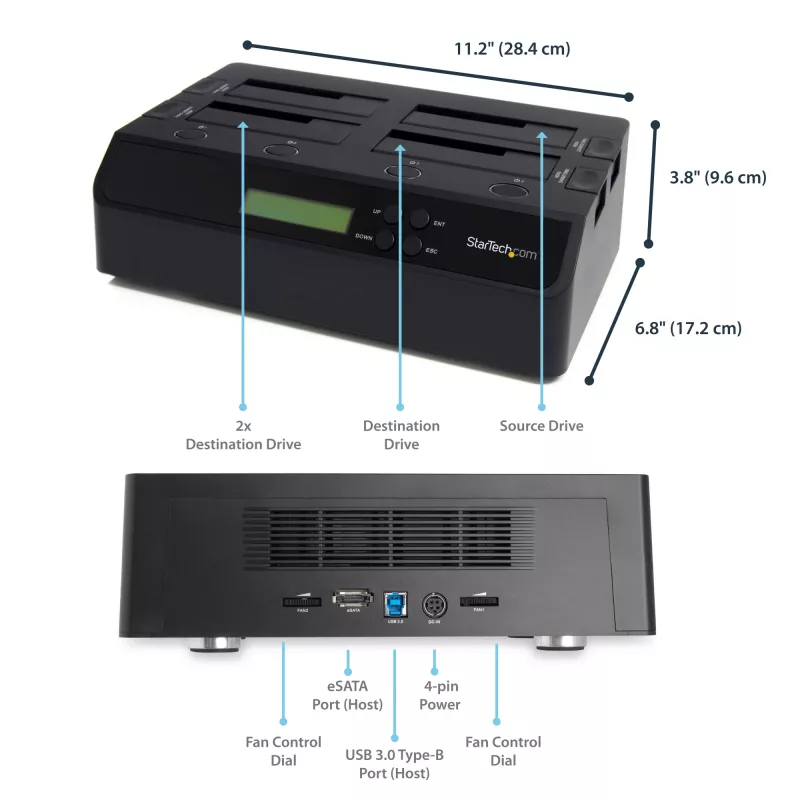 StarTech.com 4 lizdų USB 3.0 eSATA į SATA nepriklausomas 1:3 HDD kietojo disko kopijavimo dokas