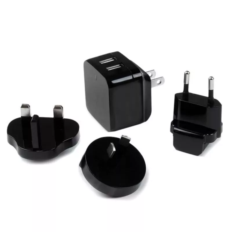 StarTech.com Dviejų prievadų USB sieninis įkroviklis – tarptautinėms kelionėms – 17W/3.4A – juodas