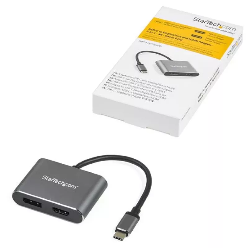 StarTech.com USB-C multiportinis vaizdo adapteris – 4K 60Hz USB-C į HDMI 2.0 arba DisplayPort 1.2 monitoriaus adapteris – USB Type-C 2-in-1 ekrano keitiklis HDMI/DP HBR2 HDR – suderinamas su Thunderbolt 3