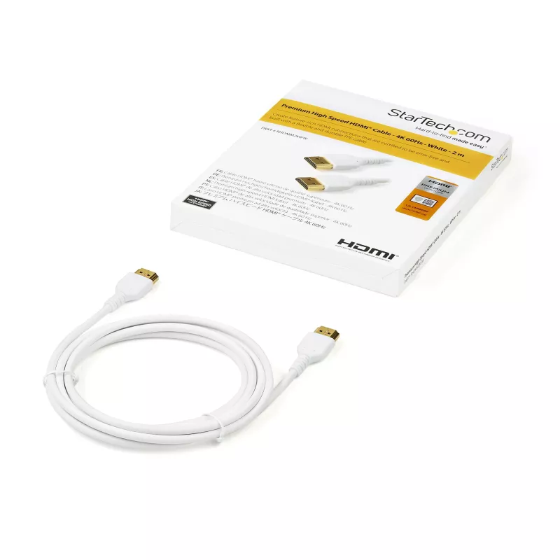 StarTech.com 6ft (2m) Lieknas HDMI 2.0 laidas, lankstus sertifikuotas HDMI laidas su Ethernet, UHD 4K 60Hz HDR10, patvarus aramidinio pluošto dizainas su TPE apvalkalu, baltas