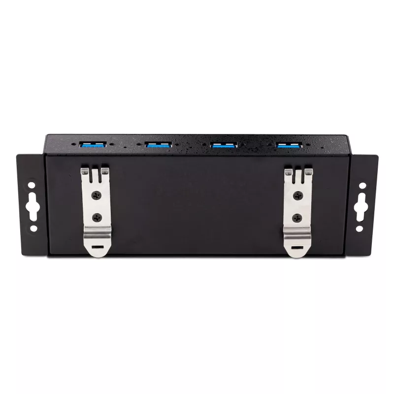 StarTech.com 4 prievadų pramoninis USB 3.0 5Gbps šakotuvas, tvirtas USB šakotuvas su ESD apsauga, montuojamas ant DIN bėgio/sienos/stalo, USB išplėtimo šakotuvas su fiksuojamaisiais prievadais, patvarus - TAA