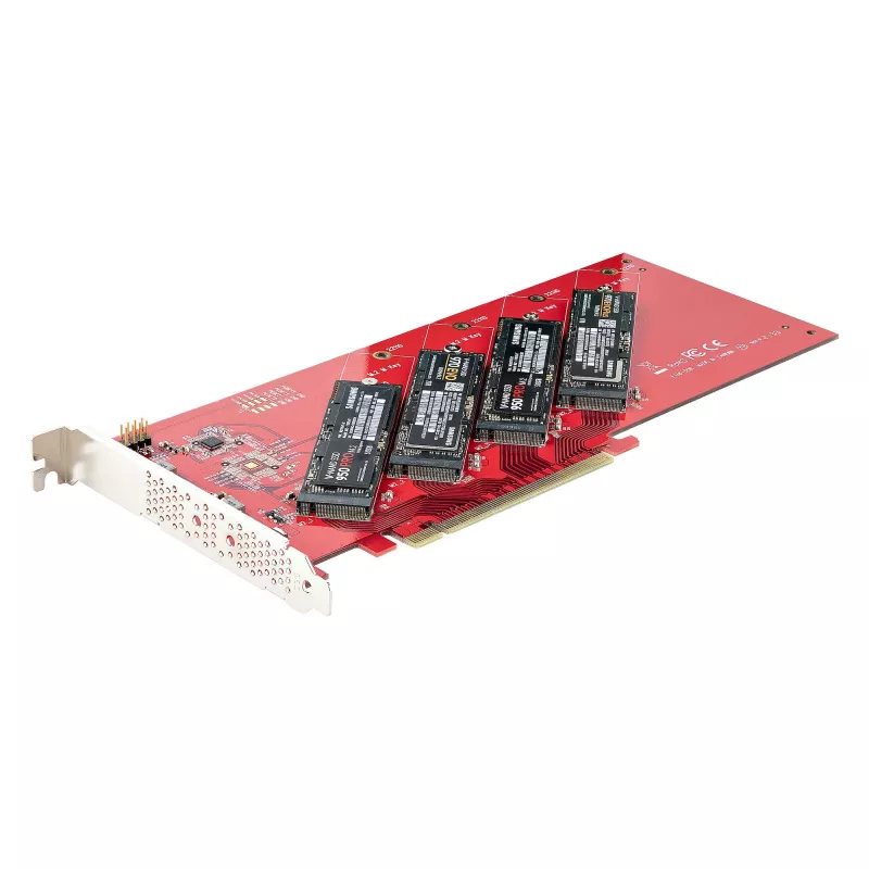 „StarTech.com“ keturių M.2 PCIe adapterio kortelė, PCIe x16 į keturis NVMe arba AHCI M.2 SSD, PCI Express 4.0, 7,8 GB/s vienam diskui, reikalinga bifurkacija, suderinama su „Windows“ / „Linux“